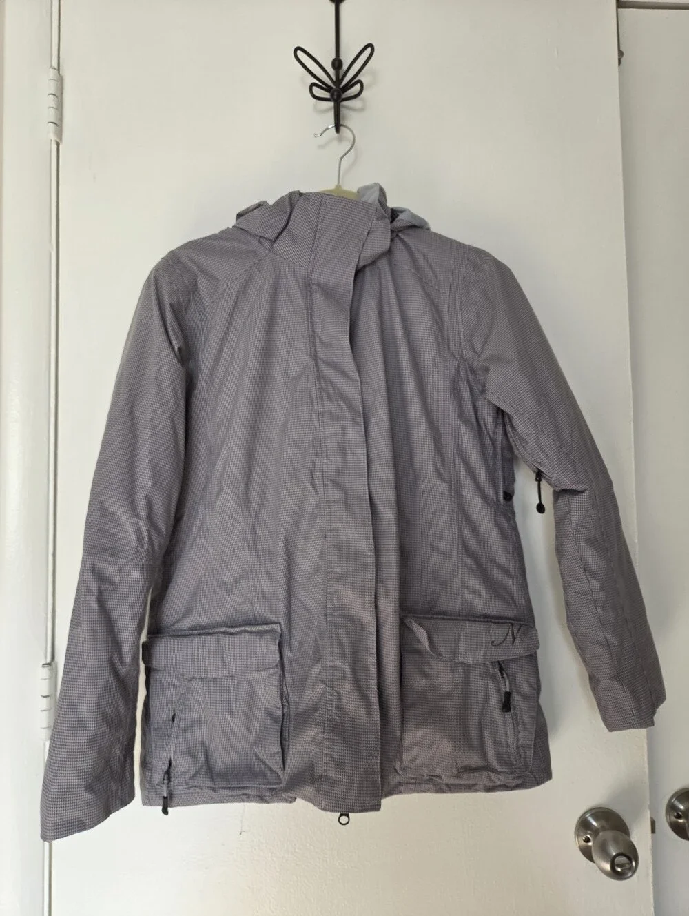 Light Grey Checkered Hooded Winter Parka